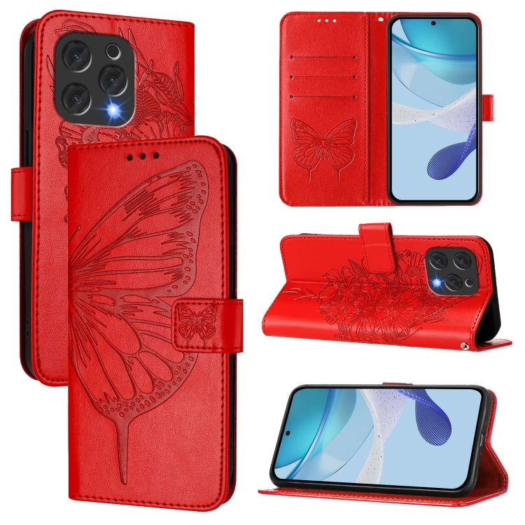 For Doogee N55 Plus Embossed Butterfly Leather Phone Case(Red) - Doogee Cases by PMC TechLife | Online Shopping South Africa | PMC TechLife | Buy Now Pay Later Mobicred