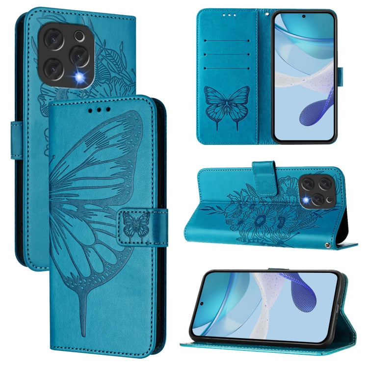 For Doogee N55 Plus Embossed Butterfly Leather Phone Case(Blue) - Doogee Cases by PMC TechLife | Online Shopping South Africa | PMC TechLife | Buy Now Pay Later Mobicred