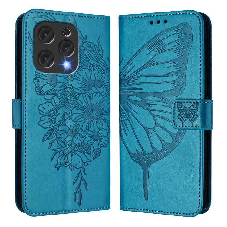 For Doogee N55 Plus Embossed Butterfly Leather Phone Case(Blue) - Doogee Cases by PMC TechLife | Online Shopping South Africa | PMC TechLife | Buy Now Pay Later Mobicred