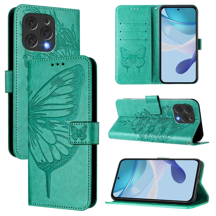 For Doogee N55 Plus Embossed Butterfly Leather Phone Case(Green) - Doogee Cases by PMC TechLife | Online Shopping South Africa | PMC TechLife | Buy Now Pay Later Mobicred