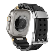 For Apple Watch 46mm / 49mm / 45mm / 44mm Cool Dual-Row Holes Silicone Watch Band(Black Silver)