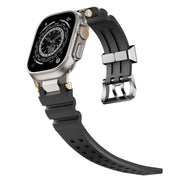 For Apple Watch 46mm / 49mm / 45mm / 44mm Cool Dual-Row Holes Silicone Watch Band(Black Silver)