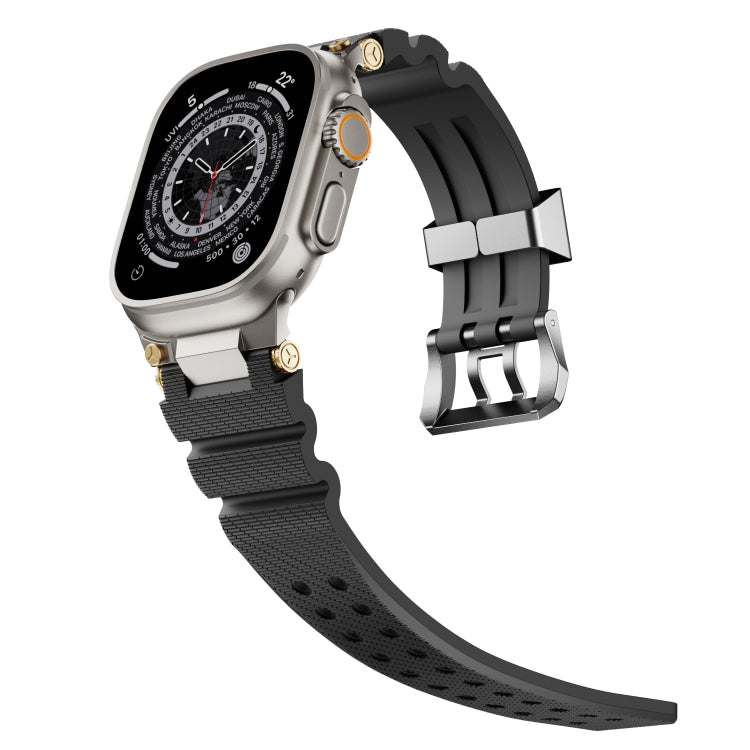 For Apple Watch 46mm / 49mm / 45mm / 44mm Cool Dual-Row Holes Silicone Watch Band(Black Silver)