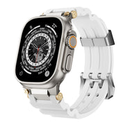 For Apple Watch 46mm / 49mm / 45mm / 44mm Cool Dual-Row Holes Silicone Watch Band(White Silver)