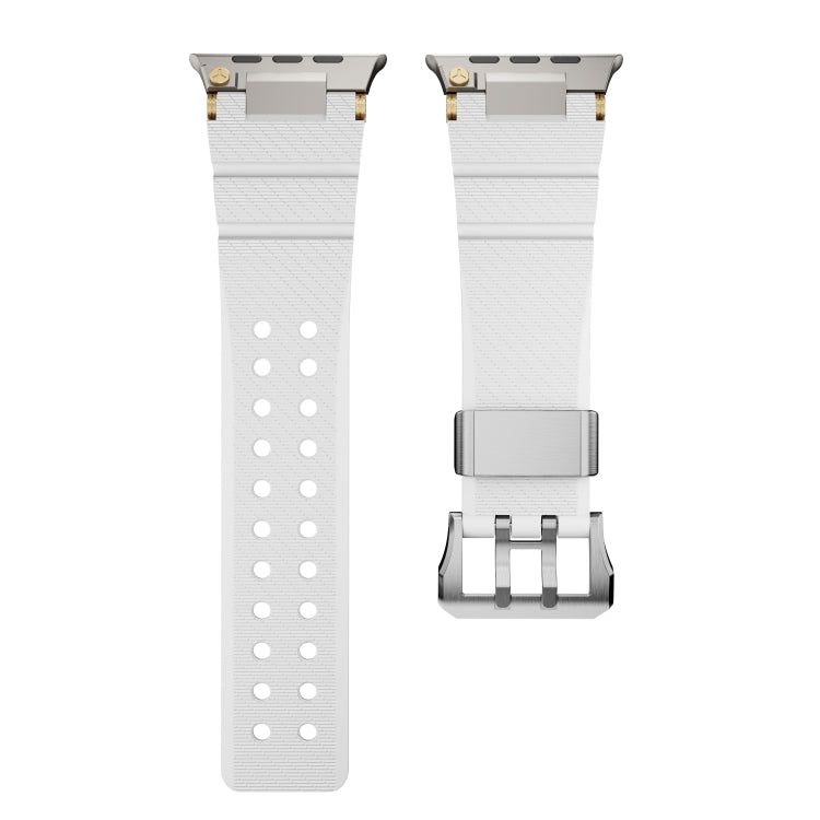 For Apple Watch 46mm / 49mm / 45mm / 44mm Cool Dual-Row Holes Silicone Watch Band(White Silver)