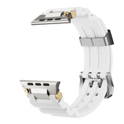 For Apple Watch 46mm / 49mm / 45mm / 44mm Cool Dual-Row Holes Silicone Watch Band(White Silver)
