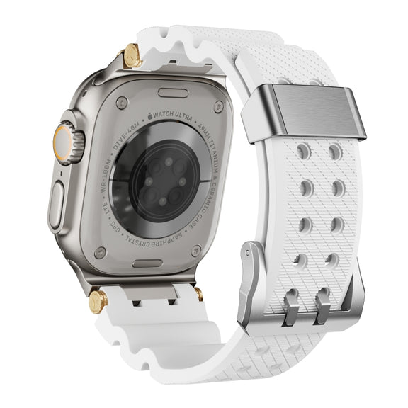 For Apple Watch 46mm / 49mm / 45mm / 44mm Cool Dual-Row Holes Silicone Watch Band(White Silver)