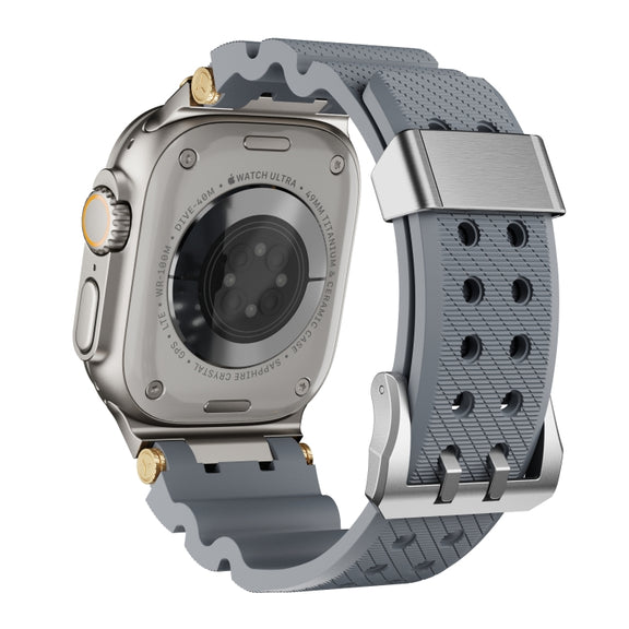 For Apple Watch 46mm / 49mm / 45mm / 44mm Cool Dual-Row Holes Silicone Watch Band(Grey Silver)