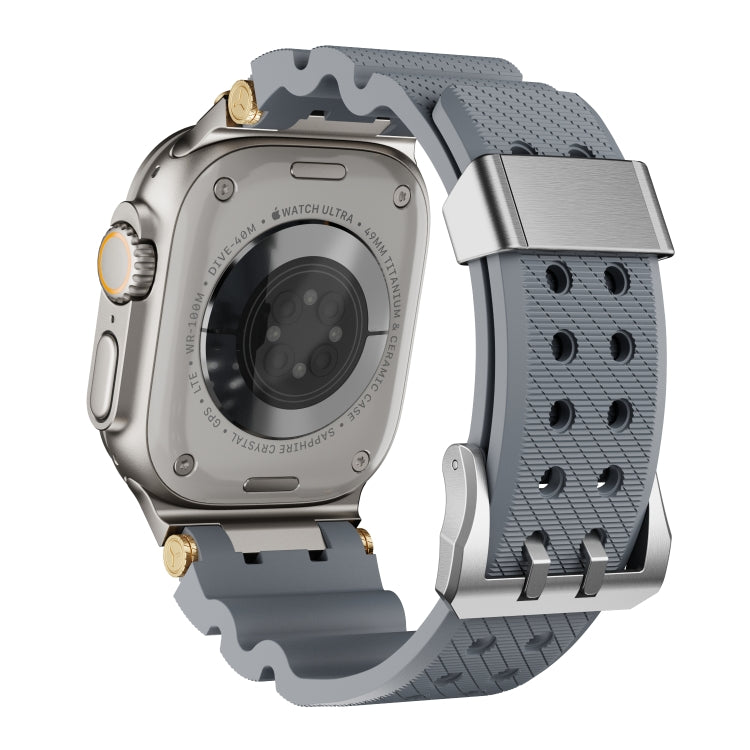 For Apple Watch 46mm / 49mm / 45mm / 44mm Cool Dual-Row Holes Silicone Watch Band(Grey Silver)