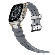 For Apple Watch 46mm / 49mm / 45mm / 44mm Cool Dual-Row Holes Silicone Watch Band(Grey Silver)