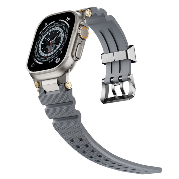 For Apple Watch 46mm / 49mm / 45mm / 44mm Cool Dual-Row Holes Silicone Watch Band(Grey Silver)