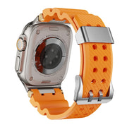 For Apple Watch 46mm / 49mm / 45mm / 44mm Cool Dual-Row Holes Silicone Watch Band(Orange Silver)
