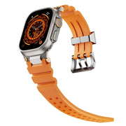 For Apple Watch 46mm / 49mm / 45mm / 44mm Cool Dual-Row Holes Silicone Watch Band(Orange Silver)