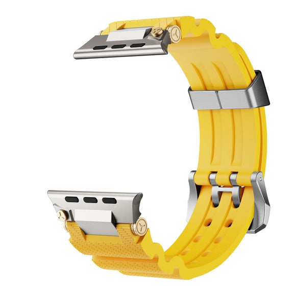 For Apple Watch 46mm / 49mm / 45mm / 44mm Cool Dual-Row Holes Silicone Watch Band(Yellow Silver)