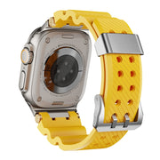 For Apple Watch 46mm / 49mm / 45mm / 44mm Cool Dual-Row Holes Silicone Watch Band(Yellow Silver)
