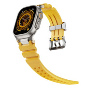 For Apple Watch 46mm / 49mm / 45mm / 44mm Cool Dual-Row Holes Silicone Watch Band(Yellow Silver)