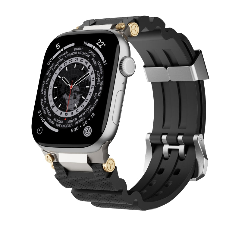 For Apple Watch 42mm / 41mm / 40mm / 38mm Cool Dual-Row Holes Silicone Watch Band(Black Silver) - Watch Bands by PMC TechLife | Online Shopping South Africa | PMC TechLife | Buy Now Pay Later Mobicred