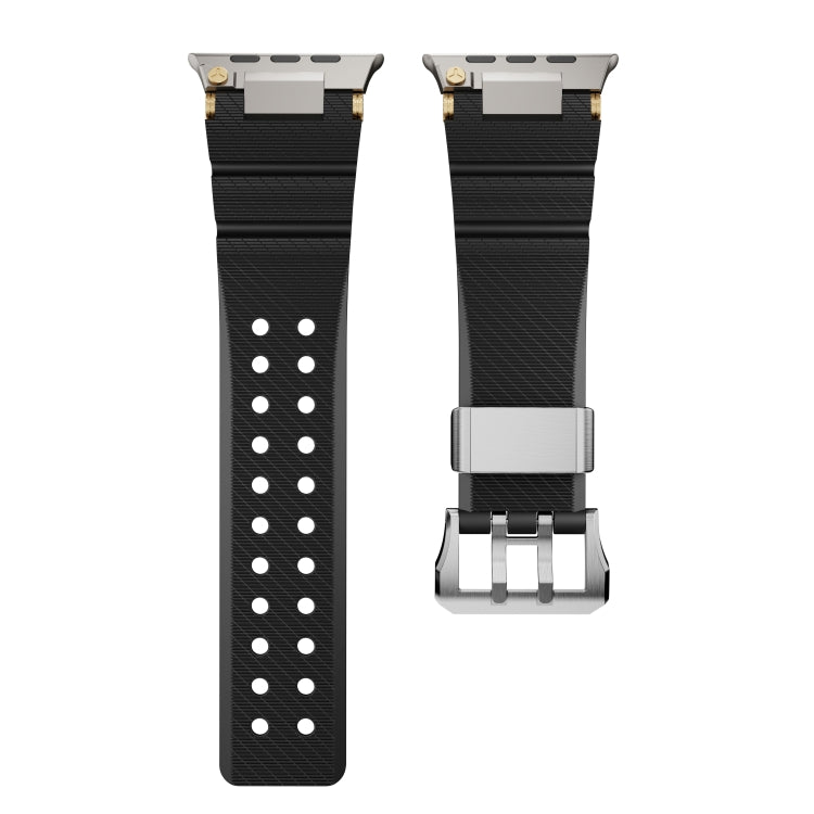 For Apple Watch 42mm / 41mm / 40mm / 38mm Cool Dual-Row Holes Silicone Watch Band(Black Silver) - Watch Bands by PMC TechLife | Online Shopping South Africa | PMC TechLife | Buy Now Pay Later Mobicred