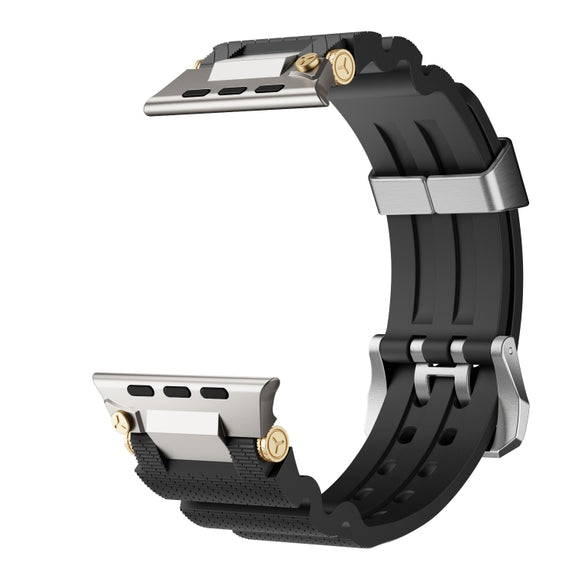 For Apple Watch 42mm / 41mm / 40mm / 38mm Cool Dual-Row Holes Silicone Watch Band(Black Silver)