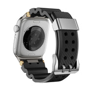 For Apple Watch 42mm / 41mm / 40mm / 38mm Cool Dual-Row Holes Silicone Watch Band(Black Silver)