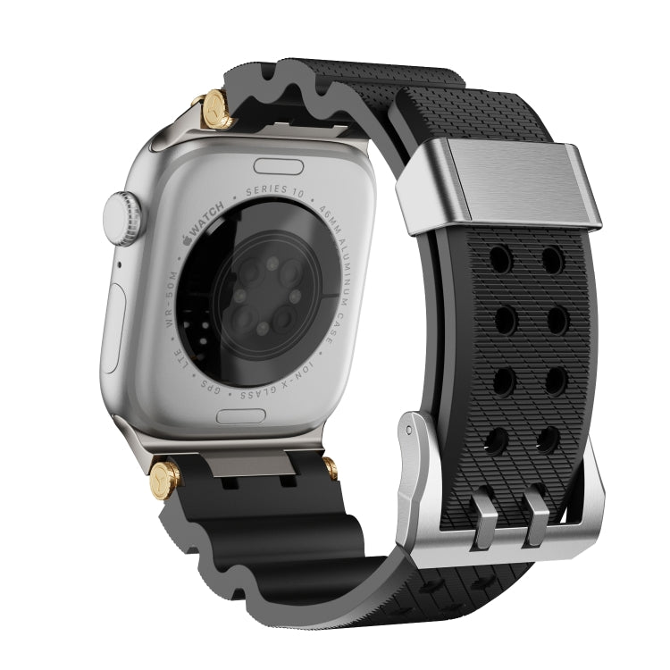 For Apple Watch 42mm / 41mm / 40mm / 38mm Cool Dual-Row Holes Silicone Watch Band(Black Silver)