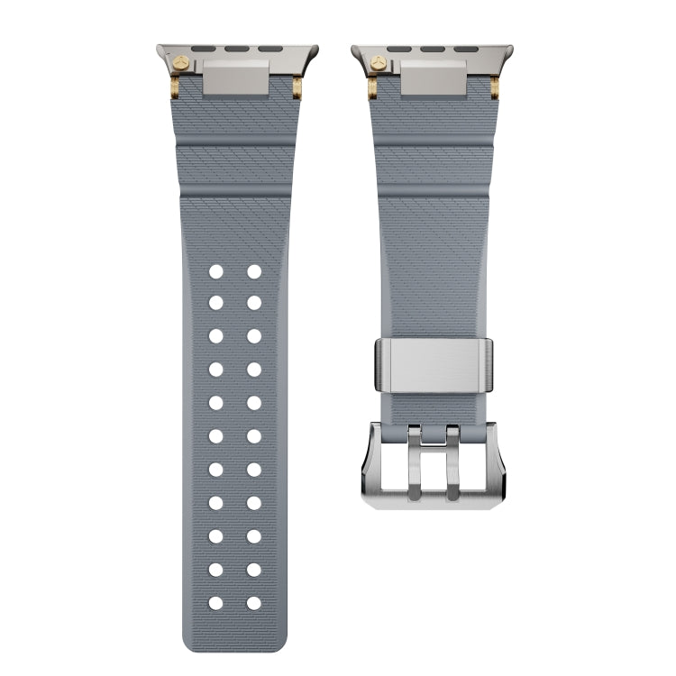 For Apple Watch 42mm / 41mm / 40mm / 38mm Cool Dual-Row Holes Silicone Watch Band(Grey Silver)