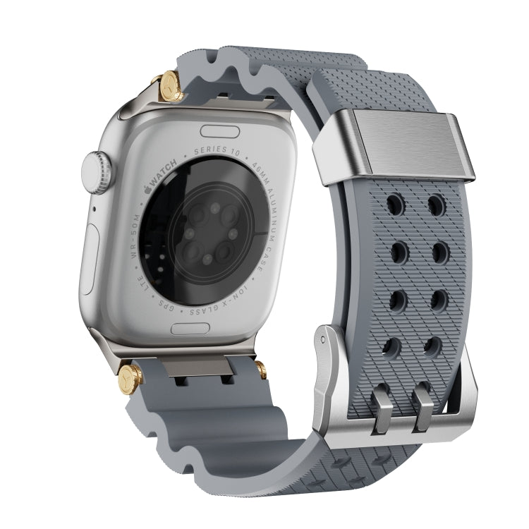 For Apple Watch 42mm / 41mm / 40mm / 38mm Cool Dual-Row Holes Silicone Watch Band(Grey Silver)