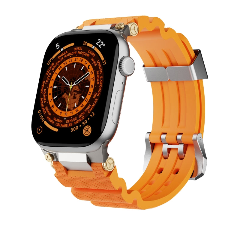 For Apple Watch 42mm / 41mm / 40mm / 38mm Cool Dual-Row Holes Silicone Watch Band(Orange Silver) - Watch Bands by PMC TechLife | Online Shopping South Africa | PMC TechLife | Buy Now Pay Later Mobicred