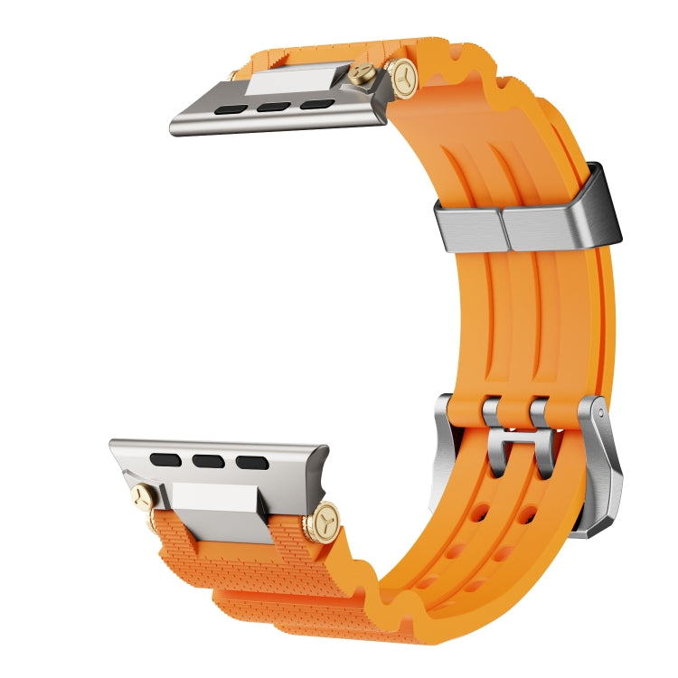 For Apple Watch 42mm / 41mm / 40mm / 38mm Cool Dual-Row Holes Silicone Watch Band(Orange Silver)