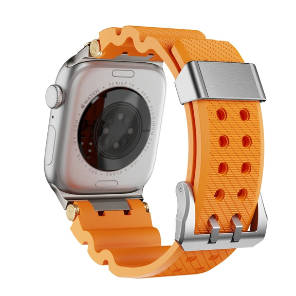 For Apple Watch 42mm / 41mm / 40mm / 38mm Cool Dual-Row Holes Silicone Watch Band(Orange Silver)