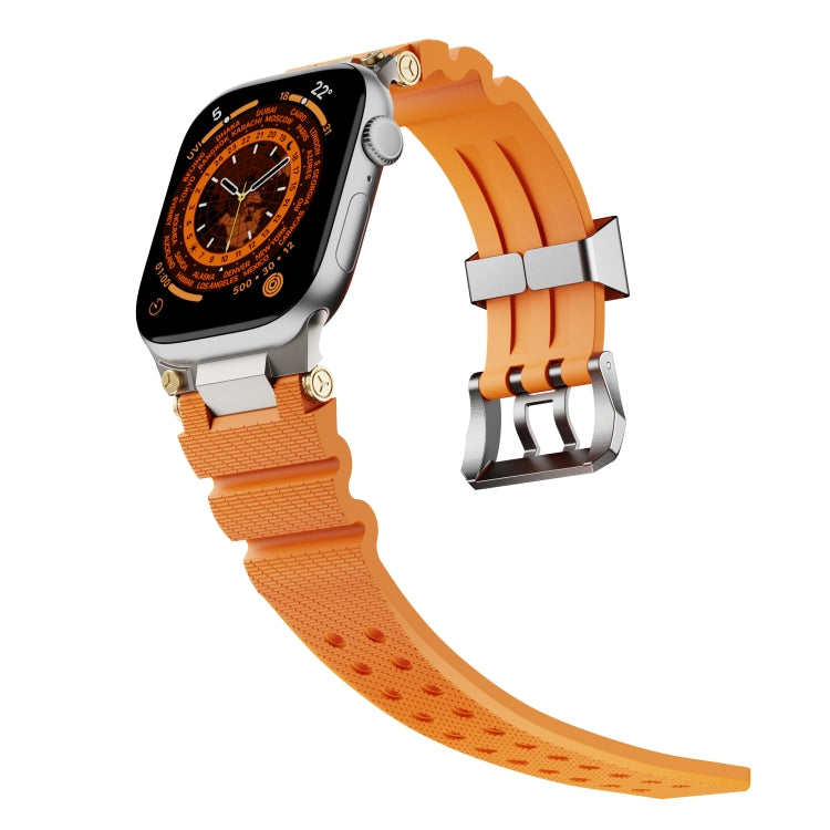 For Apple Watch 42mm / 41mm / 40mm / 38mm Cool Dual-Row Holes Silicone Watch Band(Orange Silver)