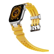 For Apple Watch 42mm / 41mm / 40mm / 38mm Cool Dual-Row Holes Silicone Watch Band(Yellow Silver)
