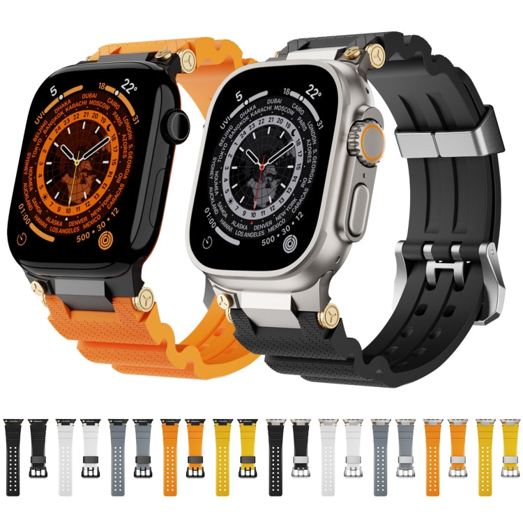 For Apple Watch 46mm / 49mm / 45mm / 44mm Cool Dual-Row Holes Silicone Watch Band(Grey Silver)