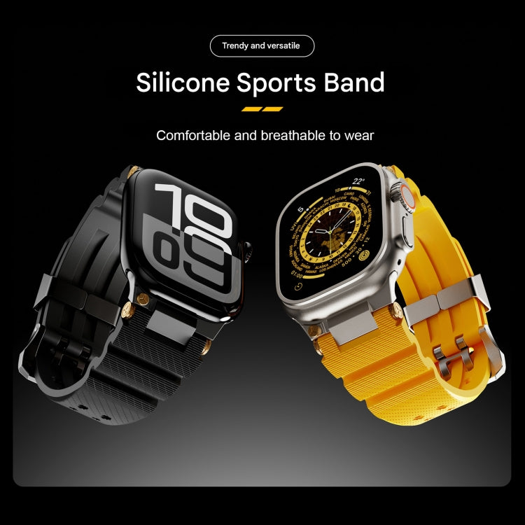 For Apple Watch 46mm / 49mm / 45mm / 44mm Cool Dual-Row Holes Silicone Watch Band(Grey Silver)