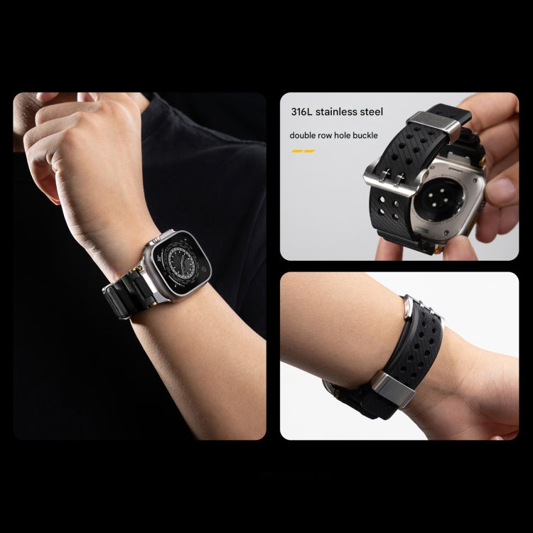 For Apple Watch 46mm / 49mm / 45mm / 44mm Cool Dual-Row Holes Silicone Watch Band(White Silver)