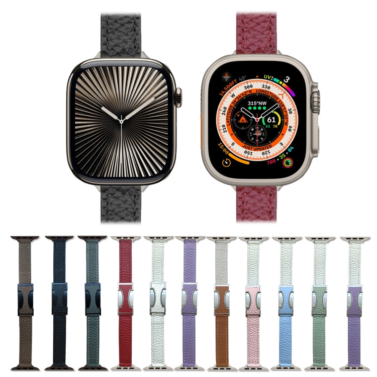 For Apple Watch 46mm / 49mm / 45mm / 44mm 14mm Magnetic Buckle Litchi Leather Watch Band(Pink Beige)