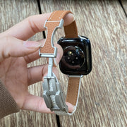 For Apple Watch 46mm / 49mm / 45mm / 44mm 14mm Magnetic Buckle Litchi Leather Watch Band(Pink Beige)