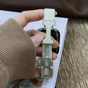 For Apple Watch 46mm / 49mm / 45mm / 44mm 14mm Magnetic Buckle Litchi Leather Watch Band(Pink Beige)