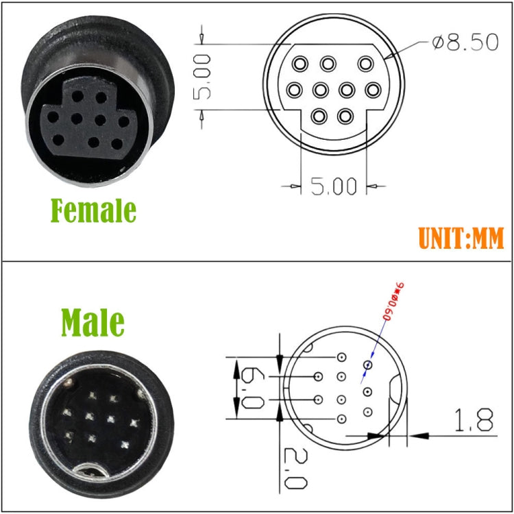 Double Curved mini DIN 9 Pin TV Audio Adapter Cable, Length:3m(Black)