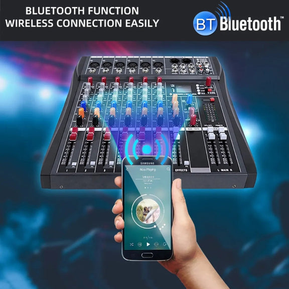 XTUGA CT60X 6-Channels Audio Mixer DJ Mixing Console with 48V Power Supply(US Plug)