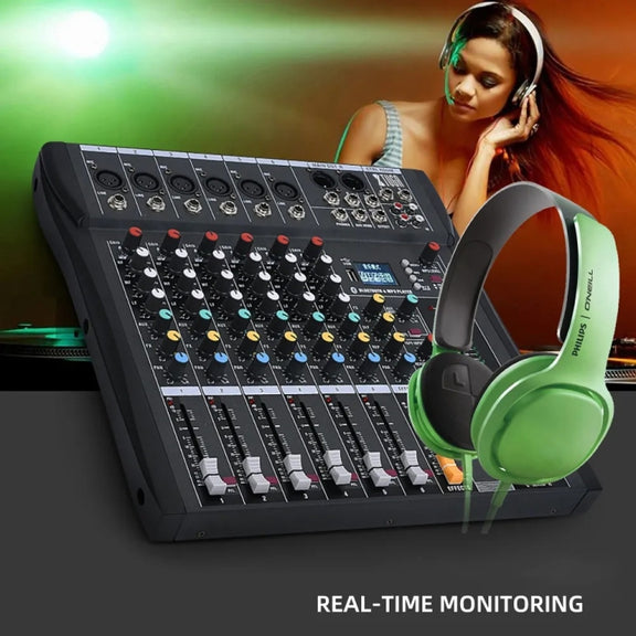 XTUGA CT60X 6-Channels Audio Mixer DJ Mixing Console with 48V Power Supply(US Plug)