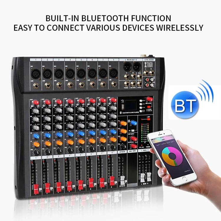 XTUGA CT80X 8-Channels Audio Mixer DJ Mixing Console with 48V Power Supply(EU Plug)
