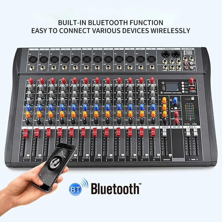 XTUGA CT120X 12-Channels Audio Mixer DJ Mixing Console with 48V Power Supply(UK Plug) - Live Sound Effects Processors by XTUGA | Online Shopping South Africa | PMC TechLife | Buy Now Pay Later Mobicred