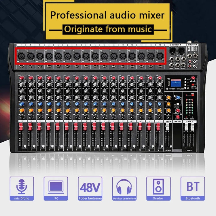 XTUGA CT160X 16-Channels Audio Mixer DJ Mixing Console with 48V Power Supply(US Plug)