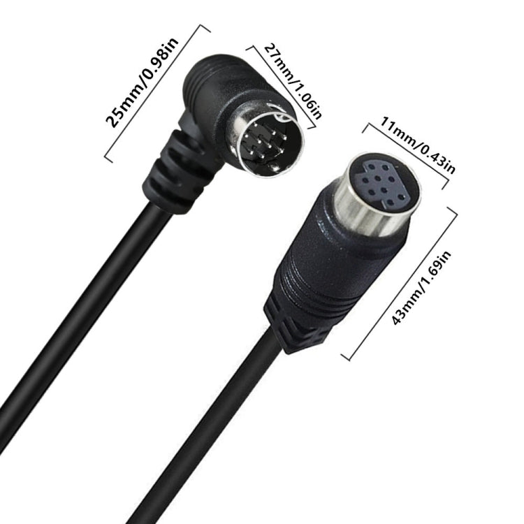 Curved mini DIN 9 Pin Male to Female TV Box Adapter Cable, Length:3m(Black)