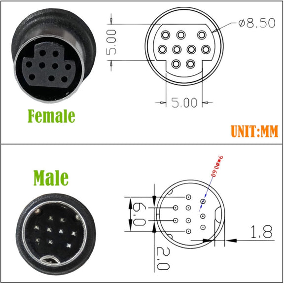 Curved mini DIN 9 Pin Male to Female TV Box Adapter Cable, Length:3m(Black)