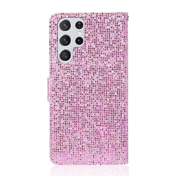 For Samsung Galaxy S25 Ultra 5G Glitter Powder Filp Leather Phone Case(Pink)