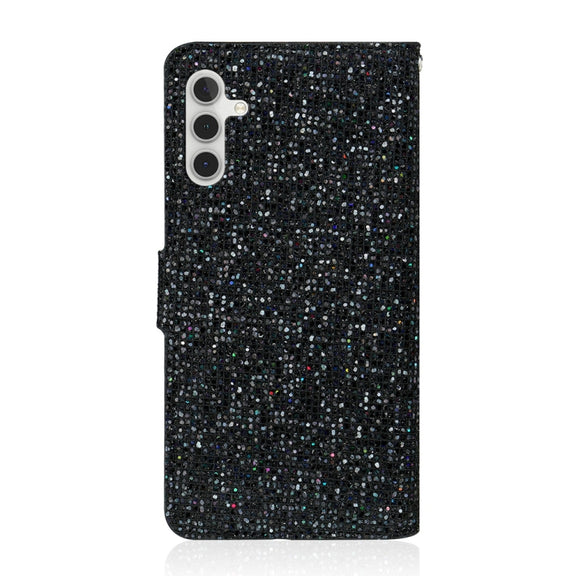 For Samsung Galaxy S25+ 5G Glitter Powder Filp Leather Phone Case(Black)