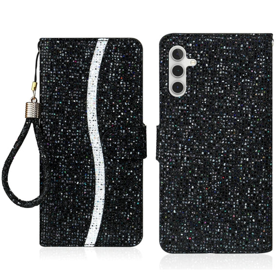 For Samsung Galaxy S25 5G Glitter Powder Filp Leather Phone Case(Black)