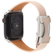 For Apple Watch 46mm / 49mm / 45mm / 44mm Slim Magnetic Buckle Genuine Leather Watch Band(Light Pink)
